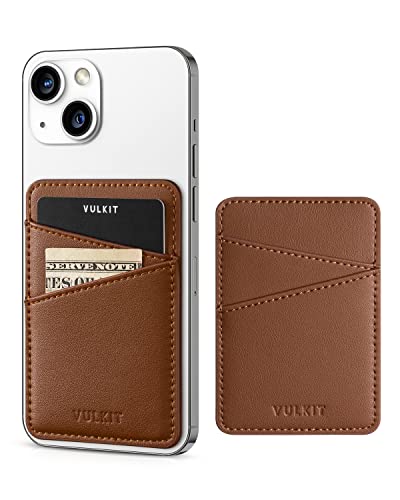 VULKIT Phone Card Holder Wallet Leather Adhesive Pocket RFID Blocking Credit Card Sleeves Stick Back of Phone Smartphones - color: Brown