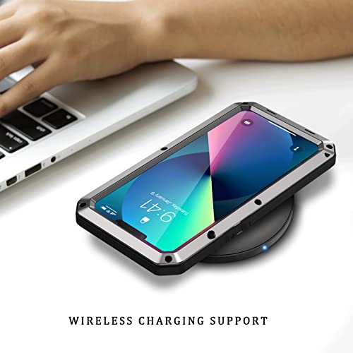 Lanhiem for iPhone 13 Metal Case, Heavy Duty Shockproof Tough Rugged Case with Built-in Glass Screen Protector, 360 Full Body Protective Cover for iPhone 13 6.1 inch, Silver - color: Silver