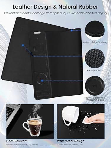 Wireless Charging Mouse Pad with Foldable Phone Holder, 15W Magnetic Fast Charging for iPhone Samsung, 31.5"x15.75" Large Desk Mat for Laptop/Keyboard, Waterproof Gaming Mousepad with Non-Slip Base - color: 31.5x15.75"phone Stand Magnetic No Rgb-black