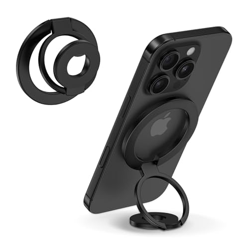 Magnetic Phone Ring Holder for MagSafe Gym Phone Grip Stand Finger Ring Kickstand Dual-Sided Magnetic Stand for iPhone 17 16 Pro Max 16e 15 14 13 12 Pro Max,Samsung,Compatible for Wireless Car Mount - color: Black