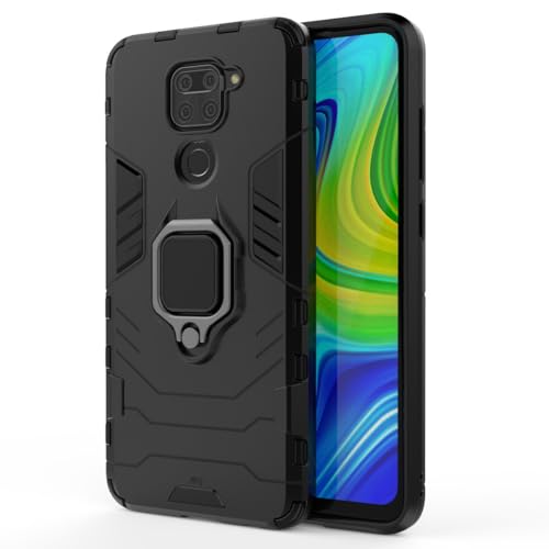 Max Power Digital Magnet Case for Xiaomi Redmi Note 9 Shockproof Hard Phone Cover with Grip, Metal Ring Kickstand Bumper Shell [Compatible with Magnetic Car Mount] (Black) - color: Black, size: Xiaomi Redmi Note 9