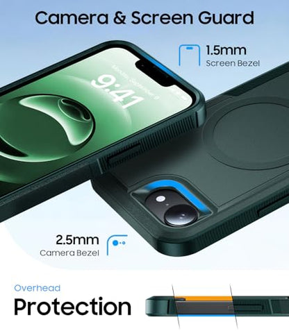 Magnetic for iPhone 17e Case Rugged Dual-Layer Shockproof Green | Military-Grade Heavy Duty Protection, Fit for Magsafe, Matte Finish Scratch Resistant Anti-Fingerprint Anti-Slip Phone Cover - color: Green