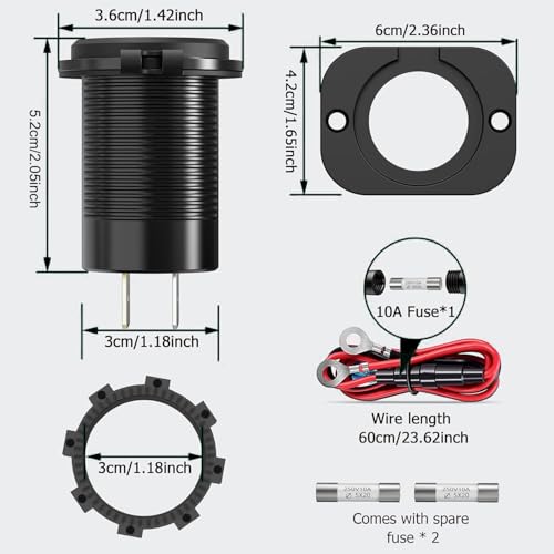 12V USB C Outlet 65W PD+QC 3.0 Waterproof Voltmeter Switch Aluminum Marine - color: pack of one
