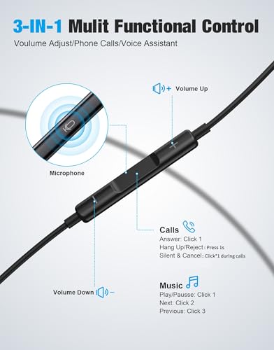 Wired Earbuds USB C for Samsung S26/S25/S24, USBC Headphones Wired Ear Buds - color: USB C-Black