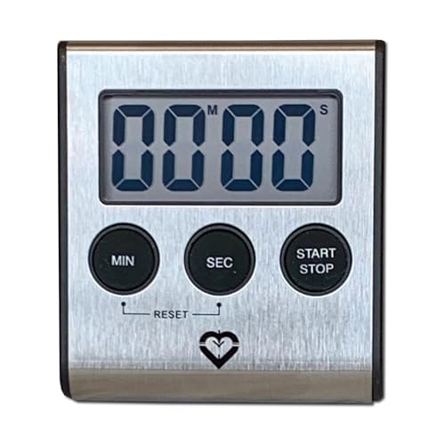 Premium Stainless Steel Digital Kitchen Timer – Ultra-Strong Magnetic Back, Fold-Out Desk Stand, Effortless One-Touch Setup, Extra-Loud Alarm, Oversized Display, Auto Memory, Auto Shut-Off (1)