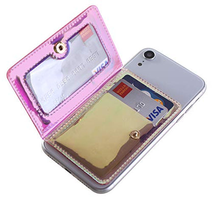 CheapSunday ID Card Holder for Back of Phone Leather Phone Wallet Stick On with Stand Flip Waterproof Leather Adhesive Wallet for Most Cellphones (Clear Rosegold) - color: Clear Rosegold