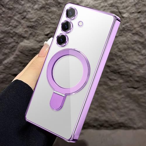 Magnetic for Samsung Galalxy S26 Case Clear Invisible Ring Stand Built-in Camera Lens Protector Compatible with MagSafe Military-Grade Shockproof Case for Samsung S26,Purple - color: Purple, size: for Samsung S26