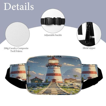Lighthouse Fanny Packs for Women Men Double Layer Fashion Waist Pack Adjustable Belt Bag with Pockets Small Crossbody Bags for Running Hiking Workout Travel Daily Use