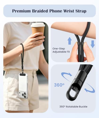 Anti-Theft Phone Lanyard Tether with Retractable Line & Adjustable Smartphones Hand Wrist Strap Lanyard With 3 Tether Tabs, Anti-Loss for iPhone,Keys,Gadgets