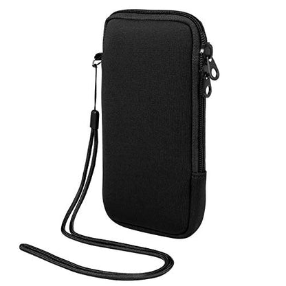 Neoprene Cell Phone Sleeve Zipper Phone Pouch Holder w/Neck Strap Compatible for iPhone 17 Pro Max 16 Plus Galaxy S26 Ultra S26+ S25 FE A17 A36 A56 Oneplus 15 13 Pixel 10 Poco X7 Pro (Black) - color: Black