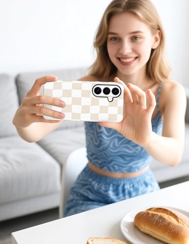 Magnetic Checkered Case for Samsung Galaxy A16 5G, Beige | Compatible with MagSafe, Cute Aesthetic Checkerboard, Soft TPU and Hard PC Protective Phone Cover for Women Girls - color: Beige Checkered