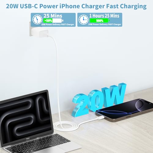 Apple MFi Certified iPhone Charger Fast Charging, 4Pack 20W USB C Charger - color: Pearl White
