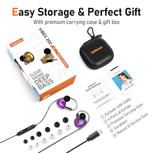 Audiovance Vibes 202ML HiFi Wired Earbuds for iPhone 14/13/12/11/X, Pro Max - color: 9-Purple