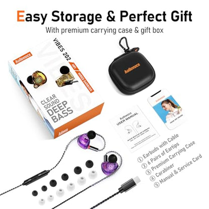 Audiovance Vibes 202ML HiFi Wired Earbuds for iPhone 14/13/12/11/X, Pro Max - color: 9-Purple