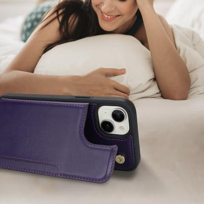 iCoverCase Compatible with iPhone 14 Case with Card Holder, Wallet Case for Women Men RFID Blocking PU Leather Protective Phone Case 6.1 Inch (Dark Purple) - color: Dark Purple