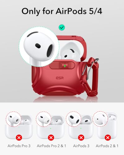 ESR for AirPods 5/4 Case, Compatible with MagSafe, Drop-Proof Lock, Red - color: Red, size: AirPods 5&4 Case