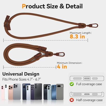 Phone Lanyard Wrist with 2 Pack Adjustable Anti-Theft Phone Strap & 2 Phone Tether Tab for Everyday Use - color: Dark Brown-2pcs