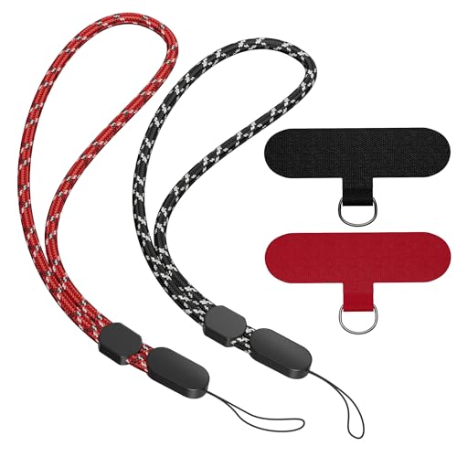 SURDOCA Adjustable Phone Lanyard Wrist Strap, Camera Wrist Strap, Nylon Wrist Lanyard, Anti Theft Strap, Lanyard for Earphone, USB Flash Drive, ID Name Tag Badge (No Paw) - color: Speckled Black & Speckled Red (No Paw)