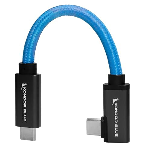 KONDOR BLUE | 5” USB-C 3.2 Right Angle to Straight Angle Cable | Compatible with iPhone 15, iPhone 15 Pro/Max, & Android Phones | 20 Gb/s Transfer Speed | Blue - color: Blue