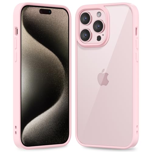 oakxco Thin Slim Clear case for iPhone 15 Pro Max, Transparent Hybrid Hard Shell Plastic & Soft Silicone Rubber Bumper, Non-Yellow Acrylic Protective Lightweight Cover for Women, Light Pink - color: Light Pink, size: 15 Pro Max