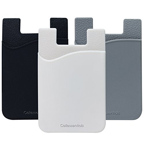 USA Merchant Redesigned Card Holder - Silicone Stick on Cell Phone Wallet with Pocket for Credit Card ID Business Card - iPhone Android & Smartphones (Black, White, Grey) - color: Black, White, Grey