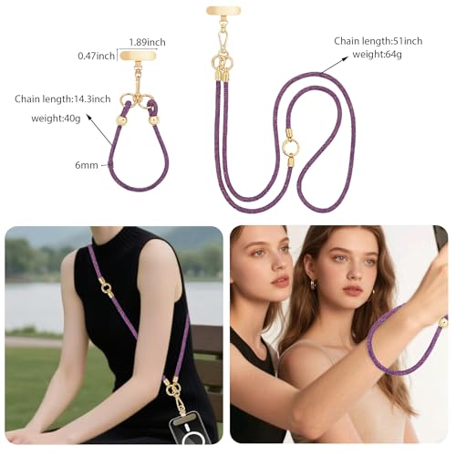 Crystal Phone Lanyard Crossbody and Wrist Strap Lanyard Rhinestone Anti-Theft Phone Strap Phone Neck Strap for Women - color: Purple Rhinestone