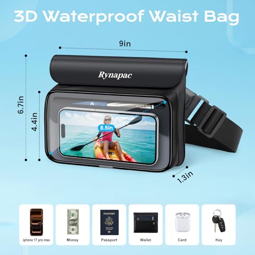 IPX8 Waterproof Fanny Pack, [Up to 8.5"] Waist Bag for Women, Floating Phone Pouch Dry Bag for iPhone 17 16 15 Pro Max, Passport, Wallet, Card, Travel Beach Kayaking Boating Essentials, 2 Pack - color: Black + Green