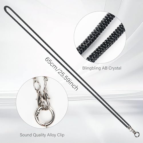LUVI Rhinestone Phone Lanyard Bling Chain Crossbody Strap for Woman - color: Black