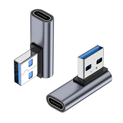 AreMe 90 Degree USB C Female to USB Male Adapter 2 Pack, Left Angle - style: Left Angle