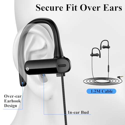 Wired Earbuds 3.5mm 90 Degree Angled Plug EarHook Sport Over Ear Headphones