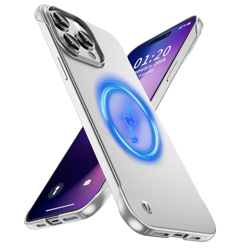 GRECAZO Magnetic Frosted Frameless Case for iPhone 14 Pro, Silvery | Compatible with MagSafe, Metallic Finish, Hard PC Cover, Ultra Thin Lightweight Minimalist Borderless, Slim Fit, 6.1-Inch - color: Silvery, size: iPhone 14 Pro