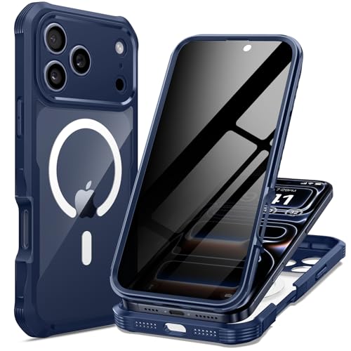 seacosmo for iPhone 17 Pro Max Case, Full Body Bumper with Built-in Tempered Glass Privacy Screen Protector and Camera Lens Protection, Compatible with MagSafe, Shockproof Phone Case, 6.9", Deep Blue - color: Deep Blue, size: iPhone 17 Pro Max 6.9"