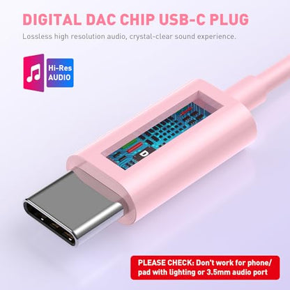 USB C Headphones Magnetic Wired Earbuds with Mic Volume Control 4ft Pink - color: Rose-Pink