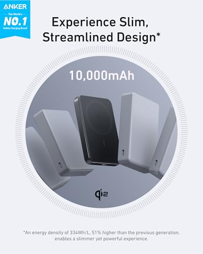 Anker MagGo Power Bank, 10,000mAh Qi2-Certified 15W Portable Charger | Slim and Fast MagSafe-Compatible Battery Pack, Ergonomic Design, for iPhone 16 / 15 / 14 / 13 Series and More - color: Black