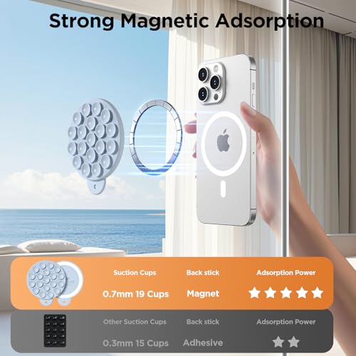 Magnetic Suction Cup Phone Mount with MagSafe, Silicone Hands-Free Grip Holder for iPhone Case and Android, Mirror Shower Phone Stand for Makeup FaceTime Gym Kitchen Bathroom, Baby Blue - color: Baby Blue