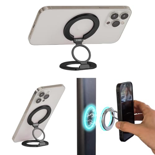 Phone Ring Holder for MagSafe Case, Strong Magnetic Cell Phone Grip, 360° Rotation Kickstand Compatible with iPhone and Android. - color: Black Titanium