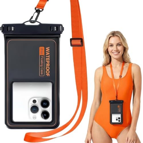 Floating Waterproof Dry Bag Orange Fits Phones Up to 7" | Adjustable Neck Cellphone Lanyard, Marine IP68 Certified, 1 Pack