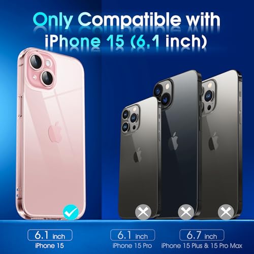 Supdeal Crystal Clear Case for iPhone 15, [Not Yellowing] [Camera Protection] [Military Grade Drop Tested] Transparent Shockproof Protective Soft Silicone Slim Cover, 6.1 inch, Transparent - color: Transparent, size: iPhone 15