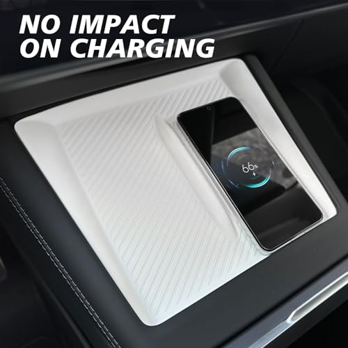 BestEvMod Center Console Wireless Charger Mat Compatible with Refreshed Tesla Model 3 2026 2025 2024 Highland Accessories Phone Charge Area Silicone Mat Non Slip Silicone Pad (White) - color: White, size: 24+ M3
