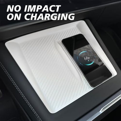 BestEvMod Center Console Wireless Charger Mat Compatible with Refreshed Tesla Model 3 2026 2025 2024 Highland Accessories Phone Charge Area Silicone Mat Non Slip Silicone Pad (White) - color: White, size: 24+ M3