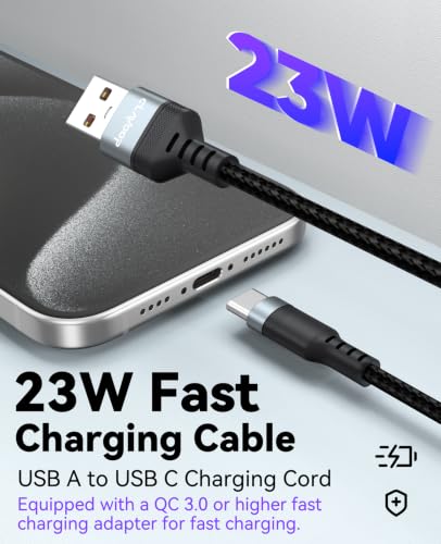 15ft USB C Cable Fast Charging 23W, Extra Long USB A to USB-C Charger Cord - size: 15 Feet