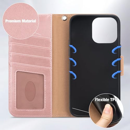 Arae Compatible with iPhone 15 Pro Max Case with Card Holder and Wrist Strap Wallet Flip Cover for iPhone 15 Pro Max 6.7 inch,Rose Gold - color: Rose Gold, size: iPhone 15 Pro Max 6.7 inch