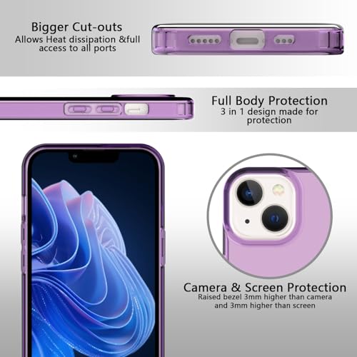 Phone Case for iPhone 14 Clear, [Crystal Clear][Non-Yellowing] Slim Shockproof Reinforced Drop Protective Flexible TPU Back Cover Phone Case for iPhone 14 Protective Case(Purple) - color: Purple