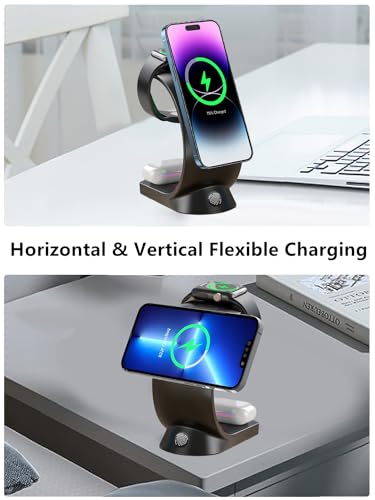 3 in 1 Wireless Charging Station, 15W Fast Magnetic Wireless Charger - color: Black