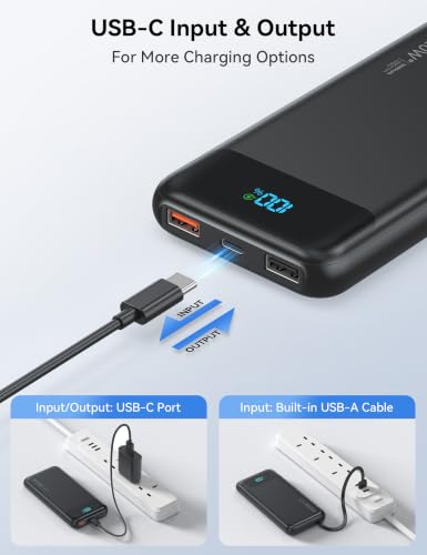 Nusyddy Portable Charger 10000mAh with 4 Built-in Cables & 6 Outputs Black - color: Black