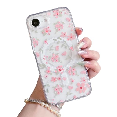 QLTYPRI Magnetic for iPhone 11 Case Compatible with Magsafe, Cute Floral Flower Aesthetic Phone Case Slim Clear Anti-Yellowing Shockproof Phone Cover for Girls Women - Pink - color: Pink, size: iPhone 11