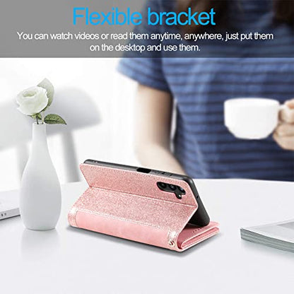 EYZUTAK Wallet Phone Case for Samsung Galaxy A16 4G/5G, Retro Matte 9 Card Holder Slots Zipper Pocket Handbag Case PU Leather Magnetic Closure Kickstand with Wrist Strap Flip Purse Case - Rose Gold - color: Rose Gold, size: Samsung Galaxy A16 4G/5G