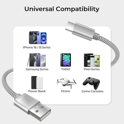 Basesailor USB A to USB C Cable 6.6FT 2Pack - color: Silver, size: 2Pack 6.6FT(2M), style: 2 Pack
