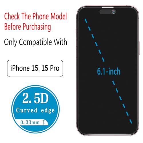 2 Pack Matte Privacy Screen Protector for iPhone 15, iPhone 15 Pro - size: iPhone 15/15 Pro 6.1-Inch