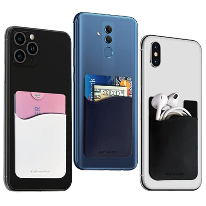USA Merchant Redesigned Card Holder - Silicone Stick on Cell Phone Wallet with Pocket for Credit Card ID Business Card - iPhone Android & Smartphones Black, White, Navy - color: Black, White, Navy